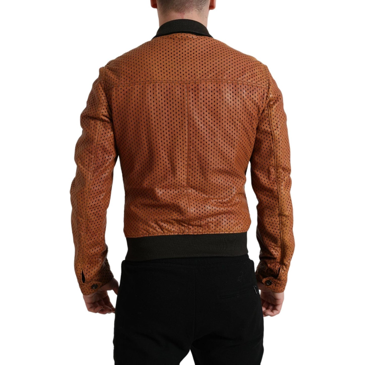 Dolce & Gabbana Elegant Leather Perforated Bomber Jacket Dolce & Gabbana Saddle Brown