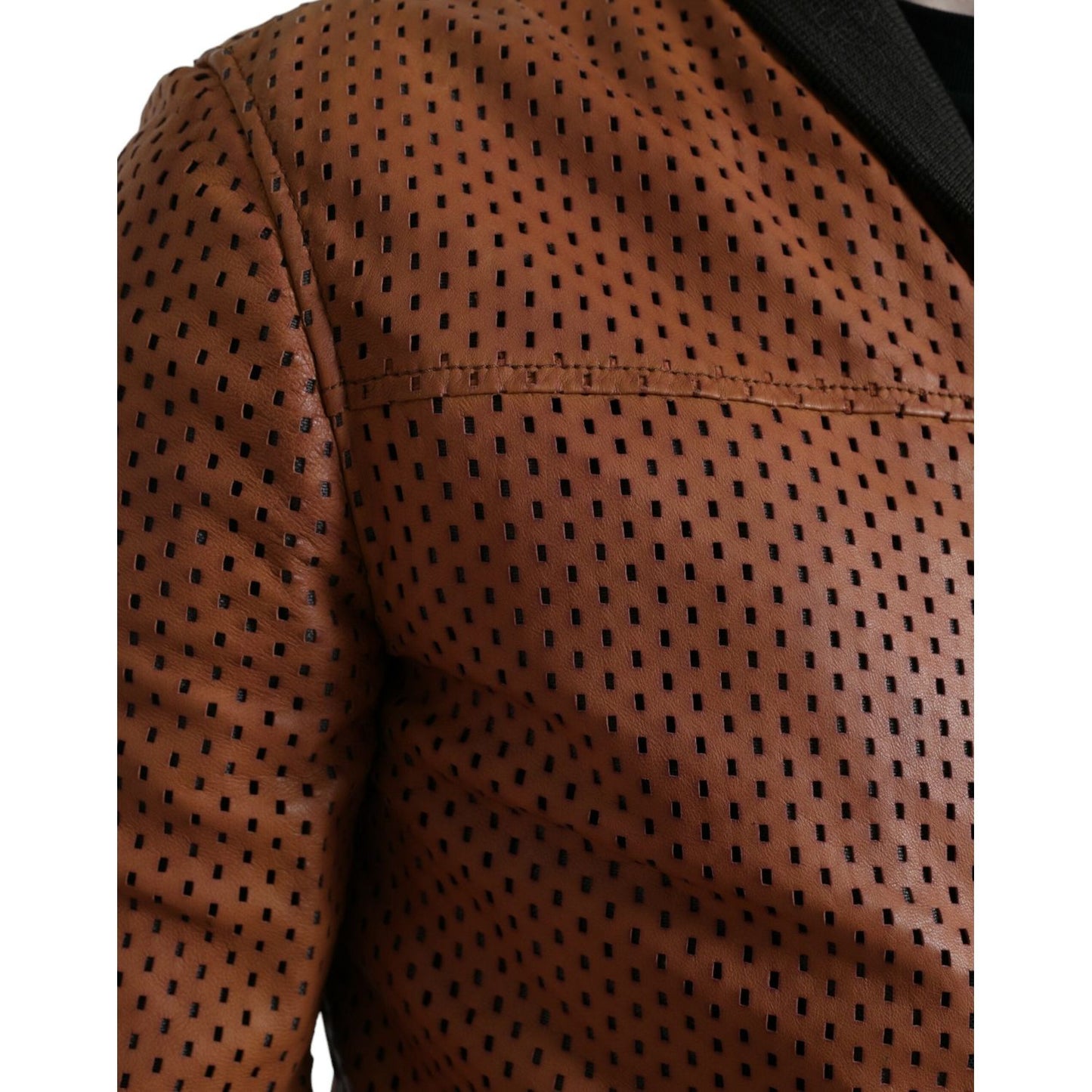 Dolce & Gabbana Elegant Leather Perforated Bomber Jacket Dolce & Gabbana Saddle Brown