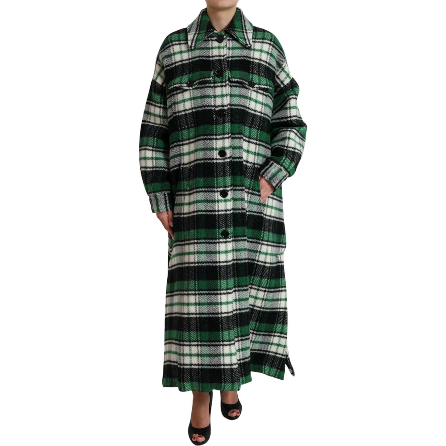 Dolce & Gabbana Elegant Green Plaid Long Coat Dolce & Gabbana Dark Slate Gray