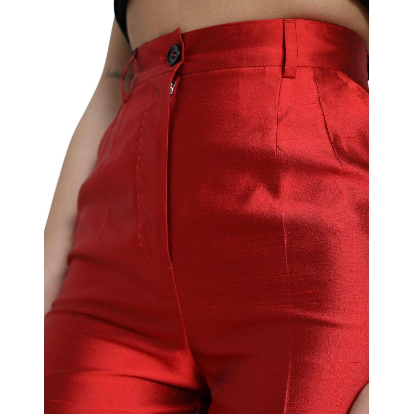 Dolce & Gabbana Elegant High Waist Wide Leg Silk Pants Dolce & Gabbana Dark Red