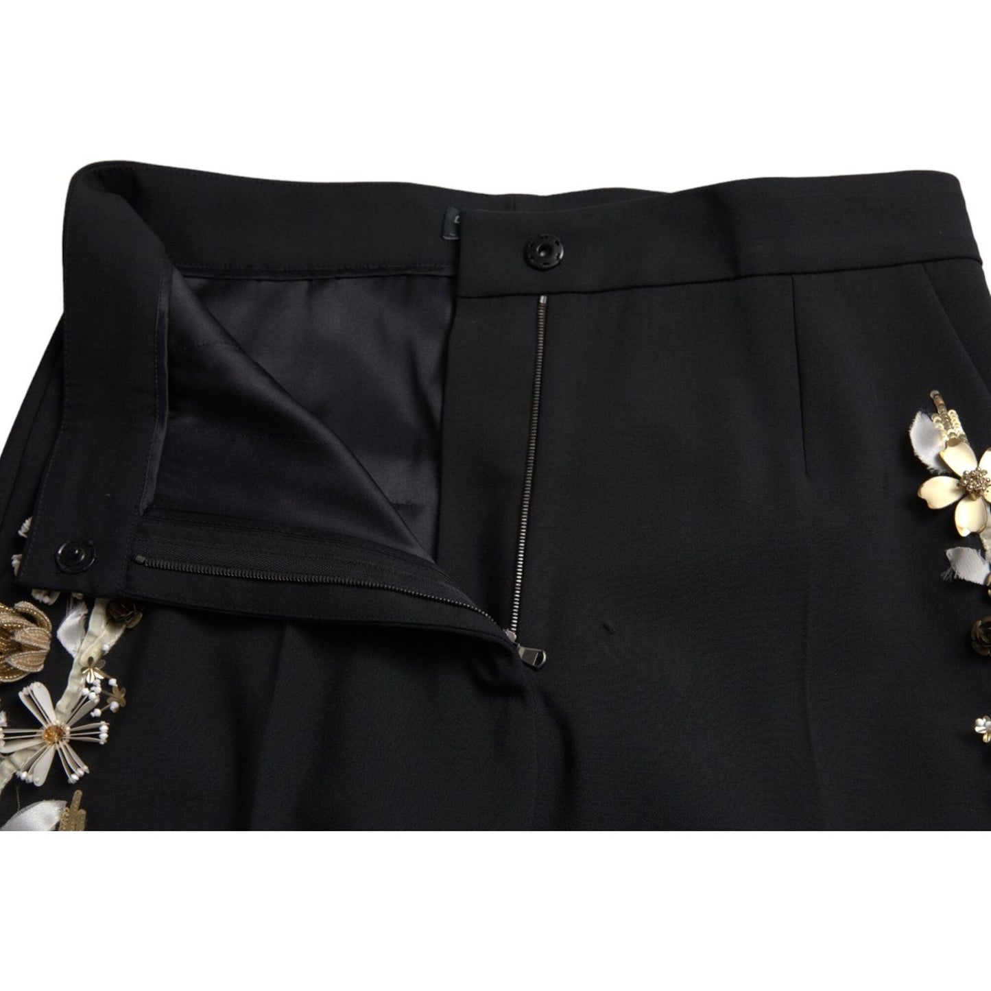 Dolce & Gabbana Elegant High Waist Floral Tapered Pants Dolce & Gabbana Black