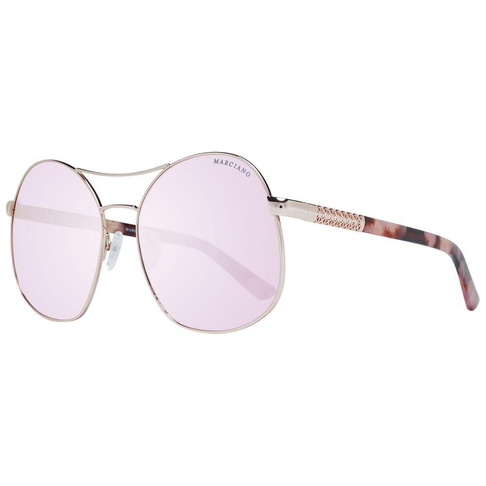 Marciano by Guess rose gold oval sunglasses for women with mirrored lenses and metal frame, 100% UVA & UVB protection.
