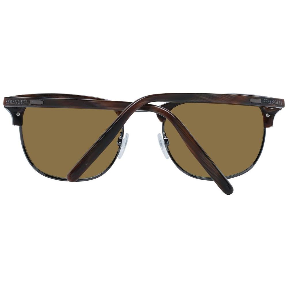 Serengeti Brown Unisex Sunglasses with green polarized lenses, acetate-metal full-rim frame. UV protection, rectangle style.