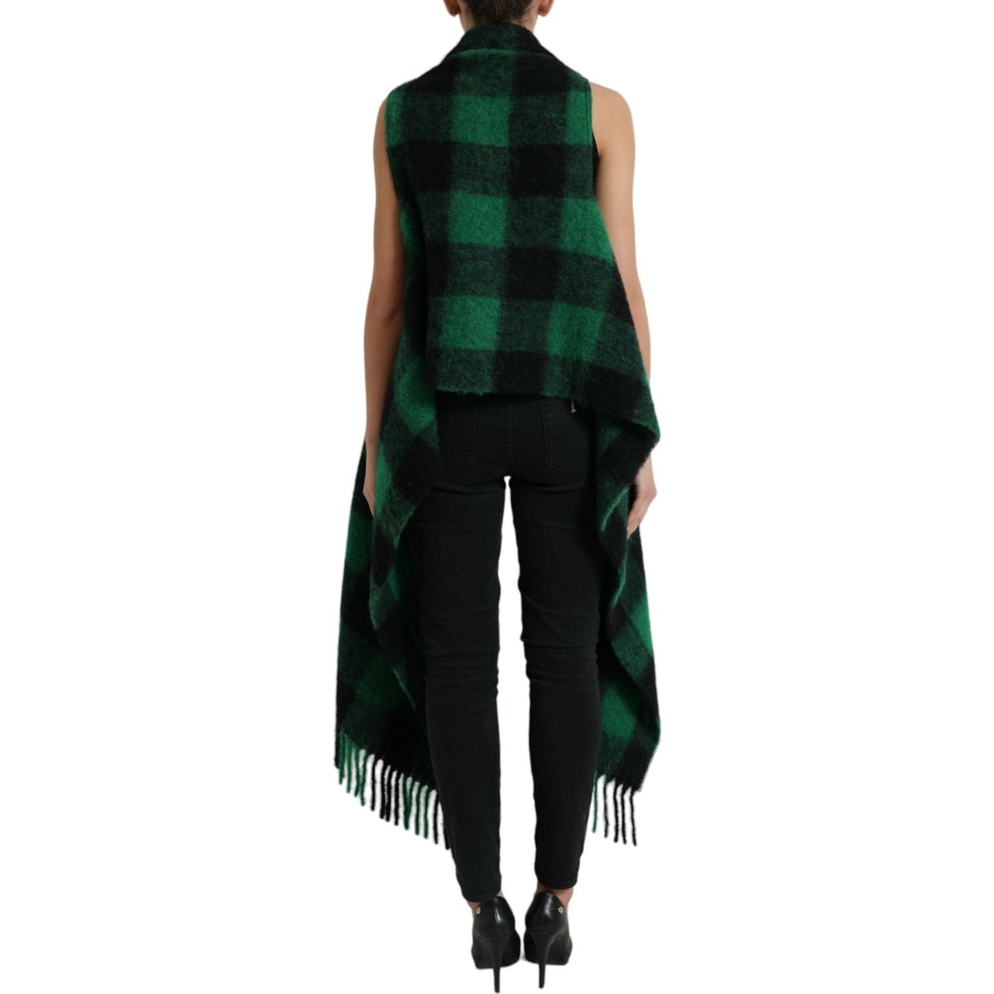 Dolce & Gabbana Elegant Checkered Poncho Jacket Dolce & Gabbana Black