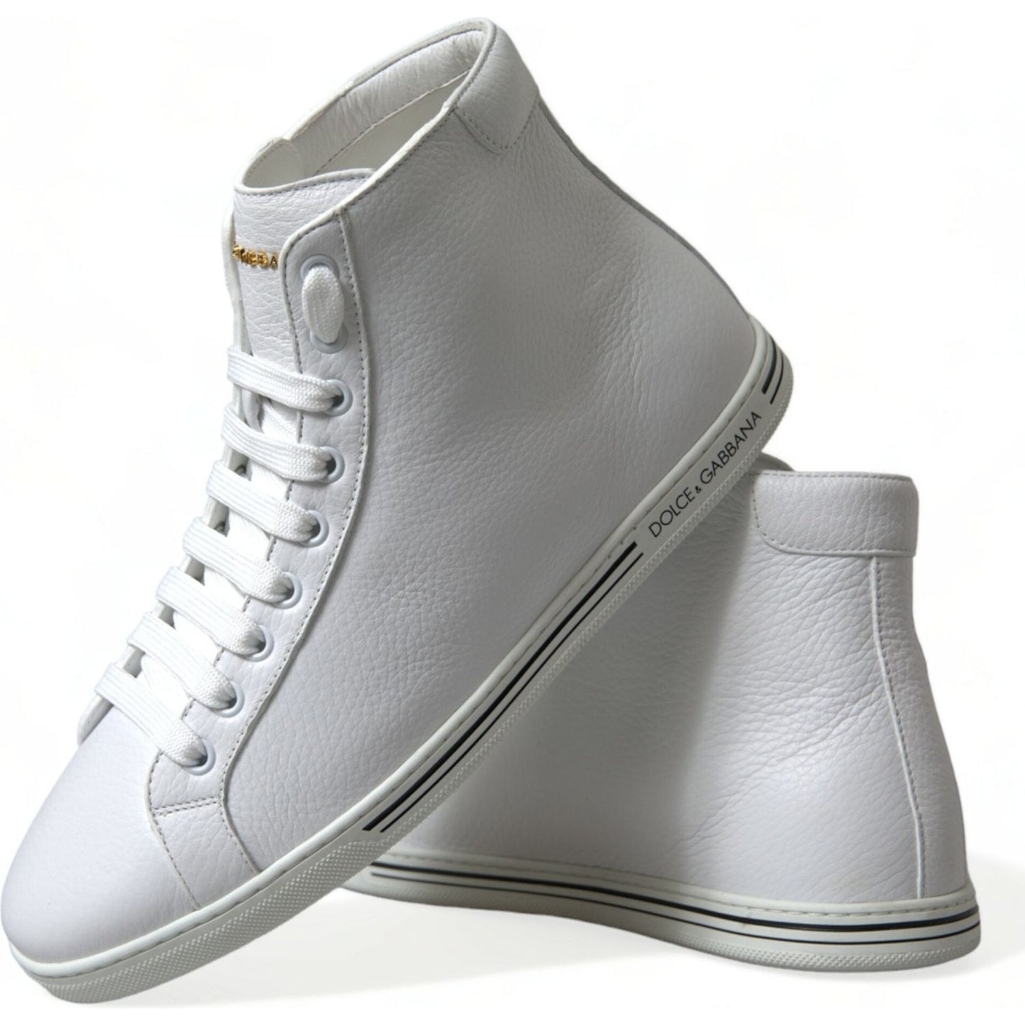 Dolce & Gabbana Elegant White Leather High Top Sneakers Dolce & Gabbana Light Slate Gray