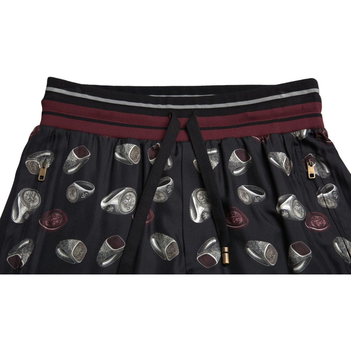 Dolce & Gabbana Elegant Silk Jogging Trousers with Ring Print Dolce & Gabbana Dark Slate Gray