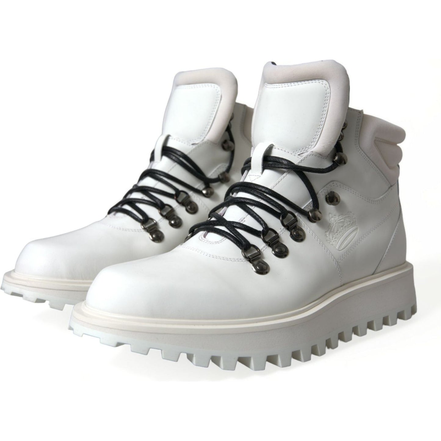 Dolce & Gabbana Elegant White Leather Ankle Boots Dolce & Gabbana Light Gray