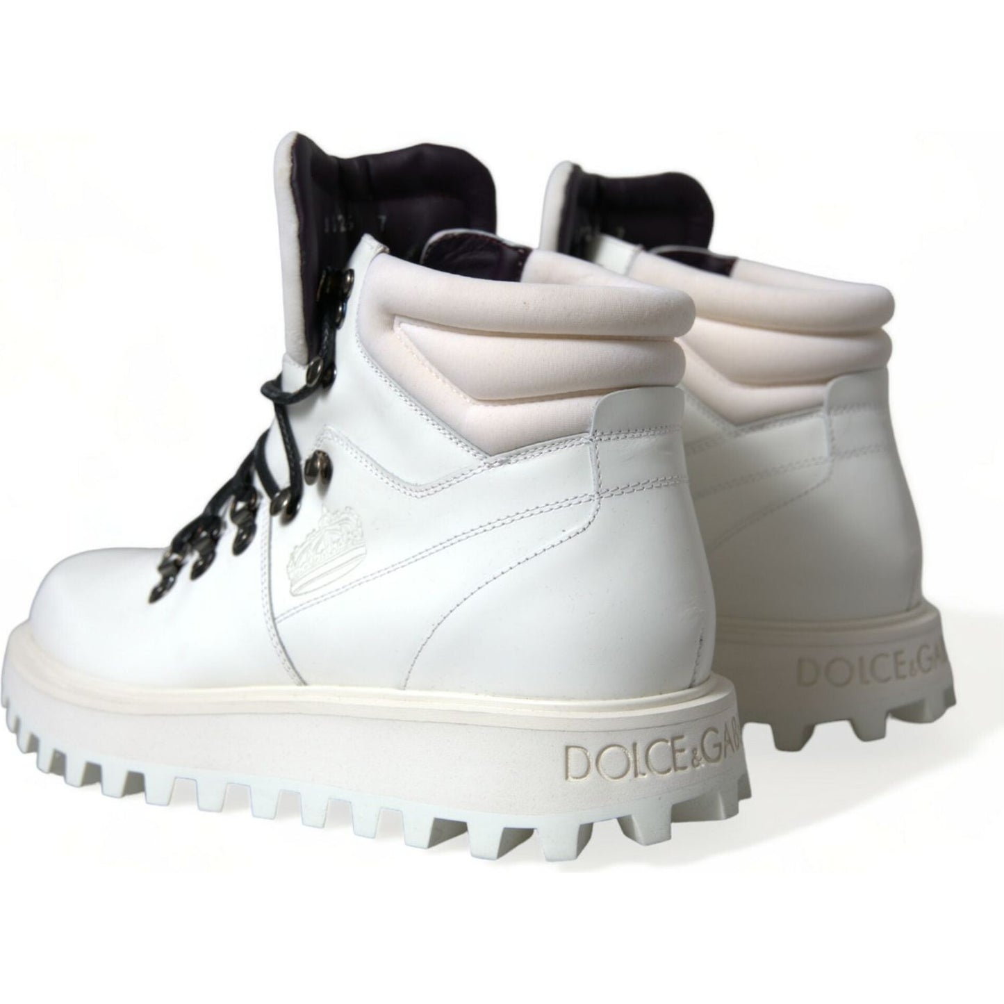 Dolce & Gabbana Elegant White Leather Ankle Boots Dolce & Gabbana Light Gray