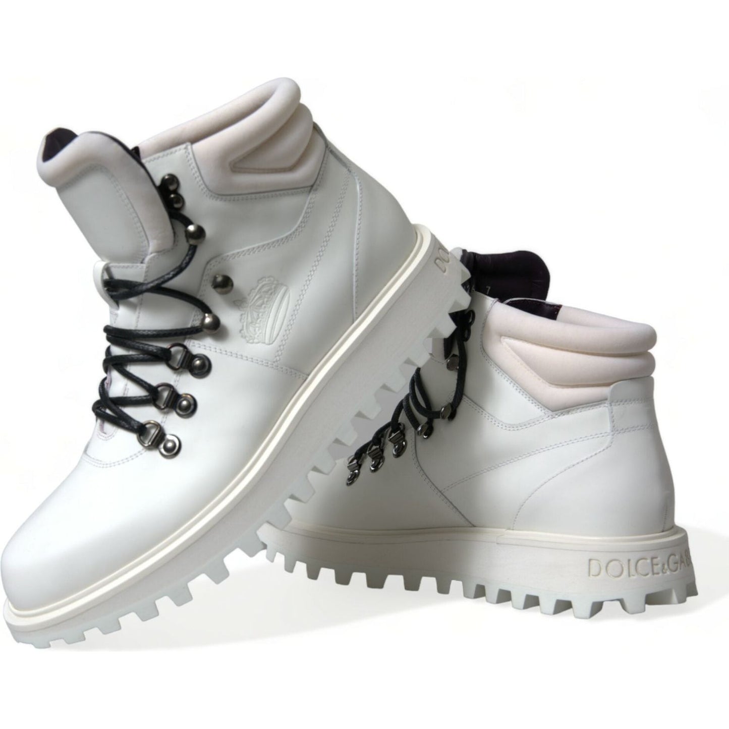 Dolce & Gabbana Elegant White Leather Ankle Boots Dolce & Gabbana Gray