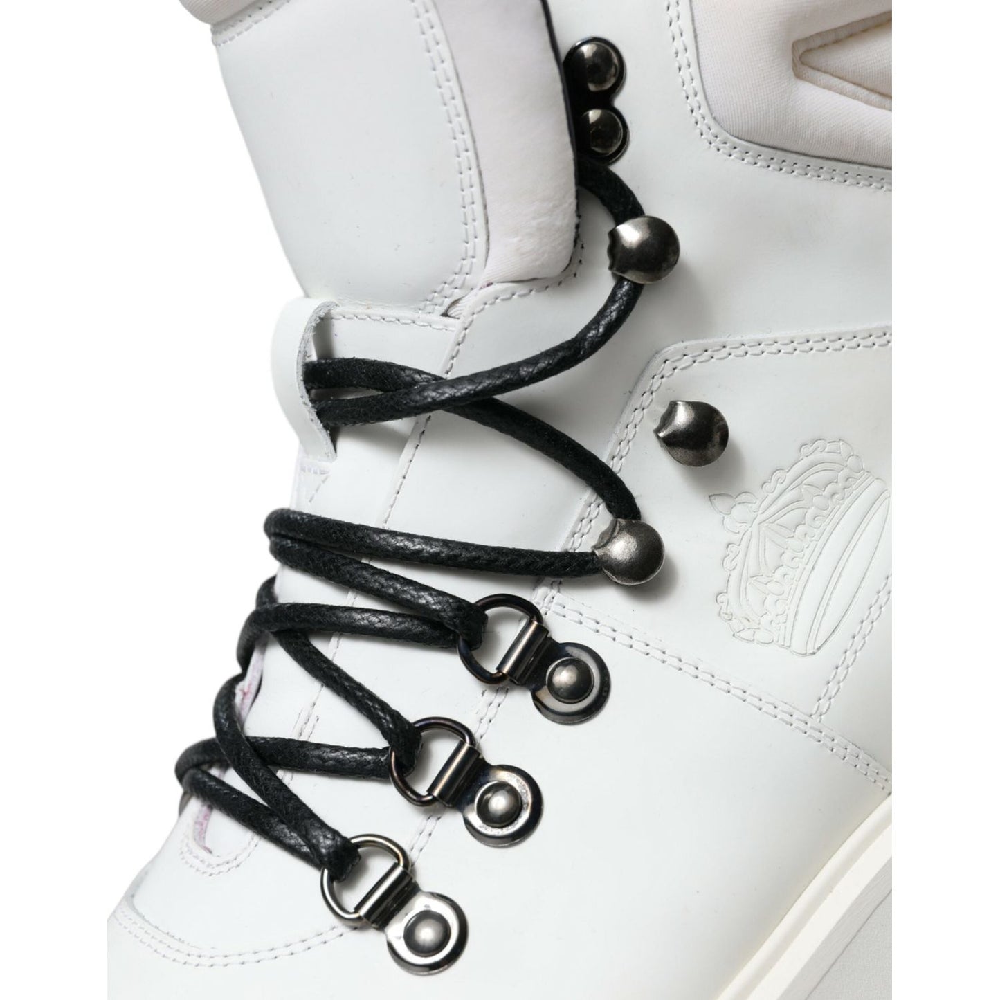 Dolce & Gabbana Elegant White Leather Ankle Boots Dolce & Gabbana Light Gray