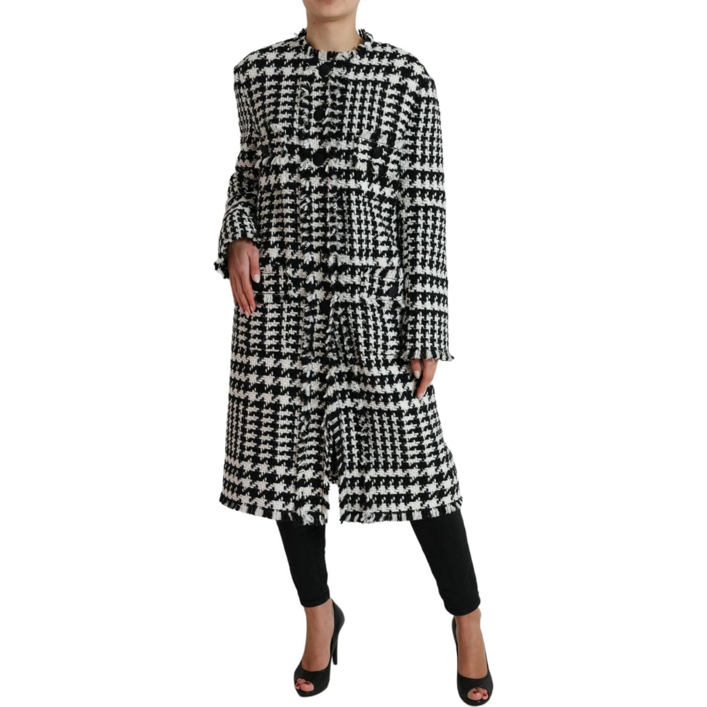 Dolce & Gabbana Elegant Houndstooth Long Trench Coat Dolce & Gabbana Gray