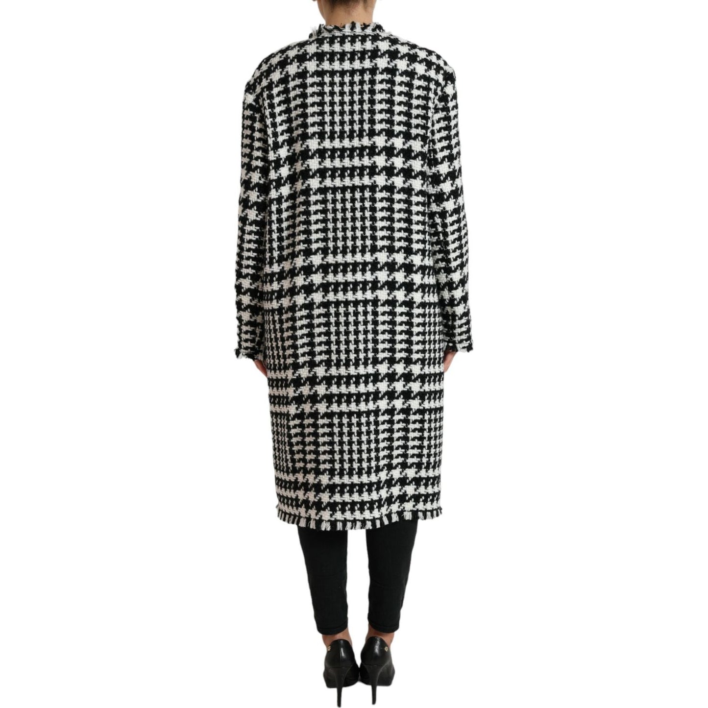 Dolce & Gabbana Elegant Houndstooth Long Trench Coat Dolce & Gabbana Gray