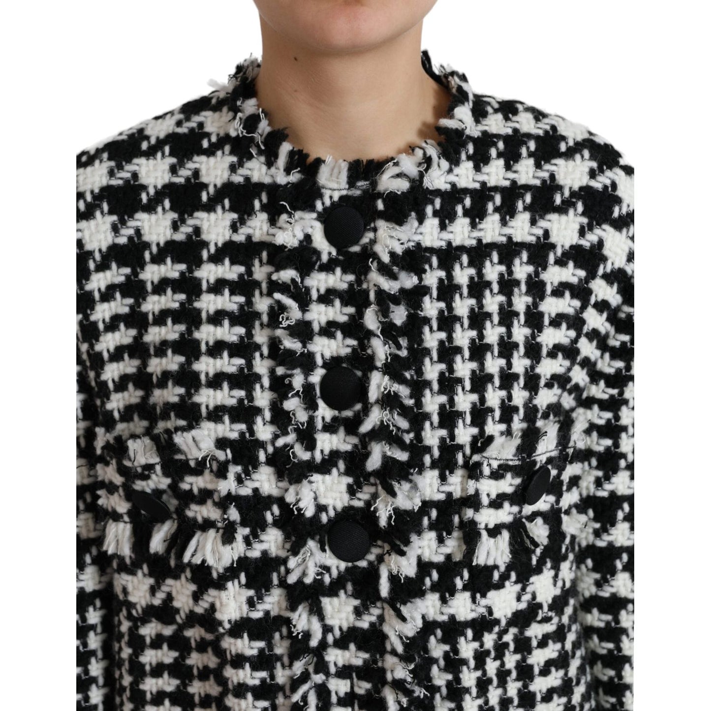 Dolce & Gabbana Elegant Houndstooth Long Trench Coat Dolce & Gabbana Gray