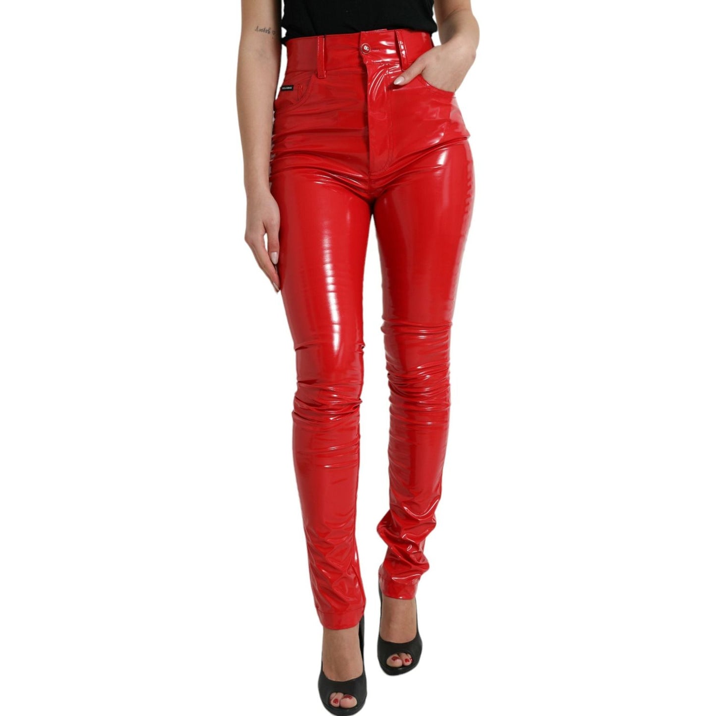 Dolce & Gabbana High Waist Red Skinny Pants - Sleek and Chic Dolce & Gabbana Firebrick