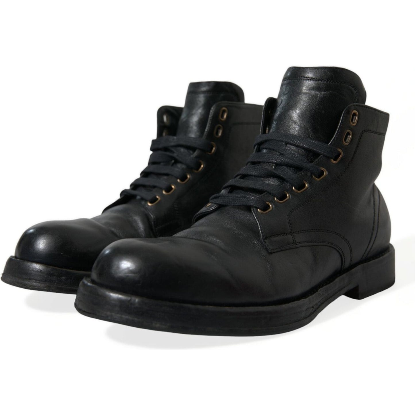 Dolce & Gabbana Elegant Black Horse Leather Ankle Boots Dolce & Gabbana Black
