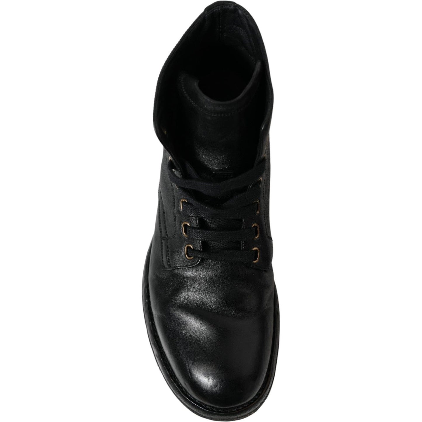 Dolce & Gabbana Elegant Black Horse Leather Ankle Boots Dolce & Gabbana Black