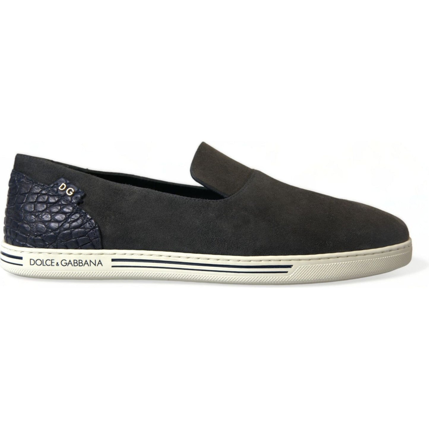 Dolce & Gabbana Elegant Blue Suede & Crocodile Slippers Dolce & Gabbana Light Gray