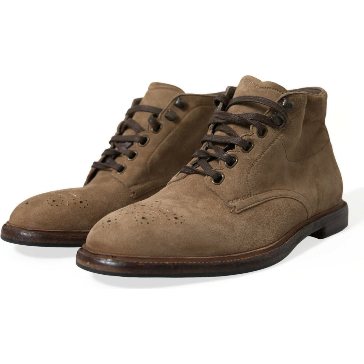 Dolce & Gabbana Elegant Leather Ankle Lace-Up Boots Dolce & Gabbana Dark Olive Green