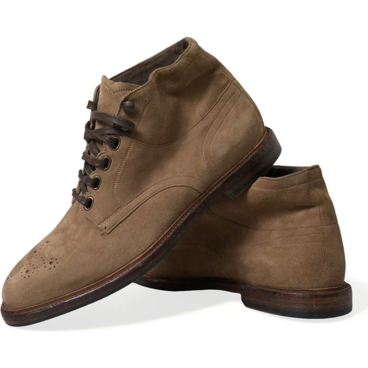Dolce & Gabbana Elegant Leather Ankle Lace-Up Boots Dolce & Gabbana Dark Olive Green