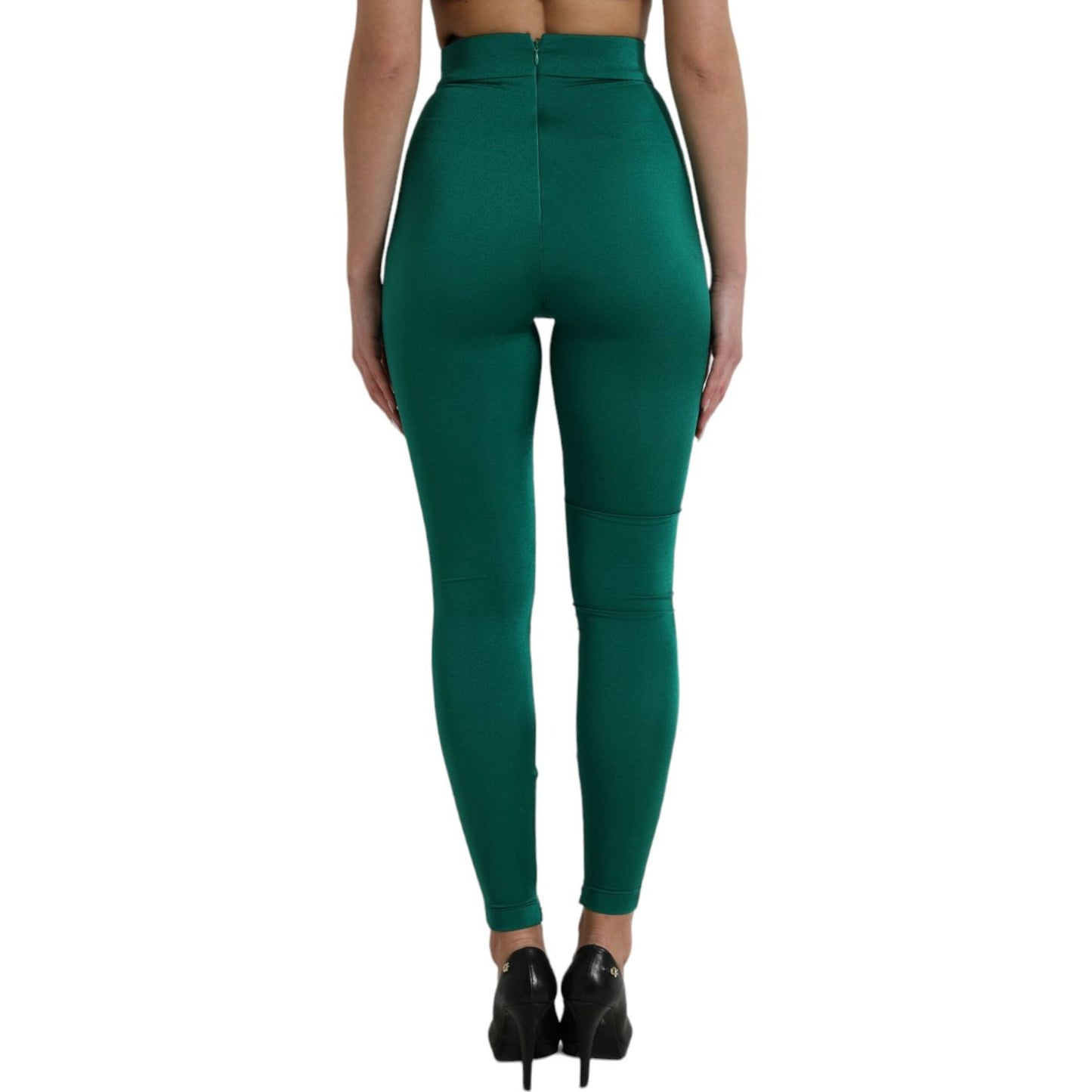 Dolce & Gabbana Green High Waist Designer Leggings Dolce & Gabbana Dark Slate Gray