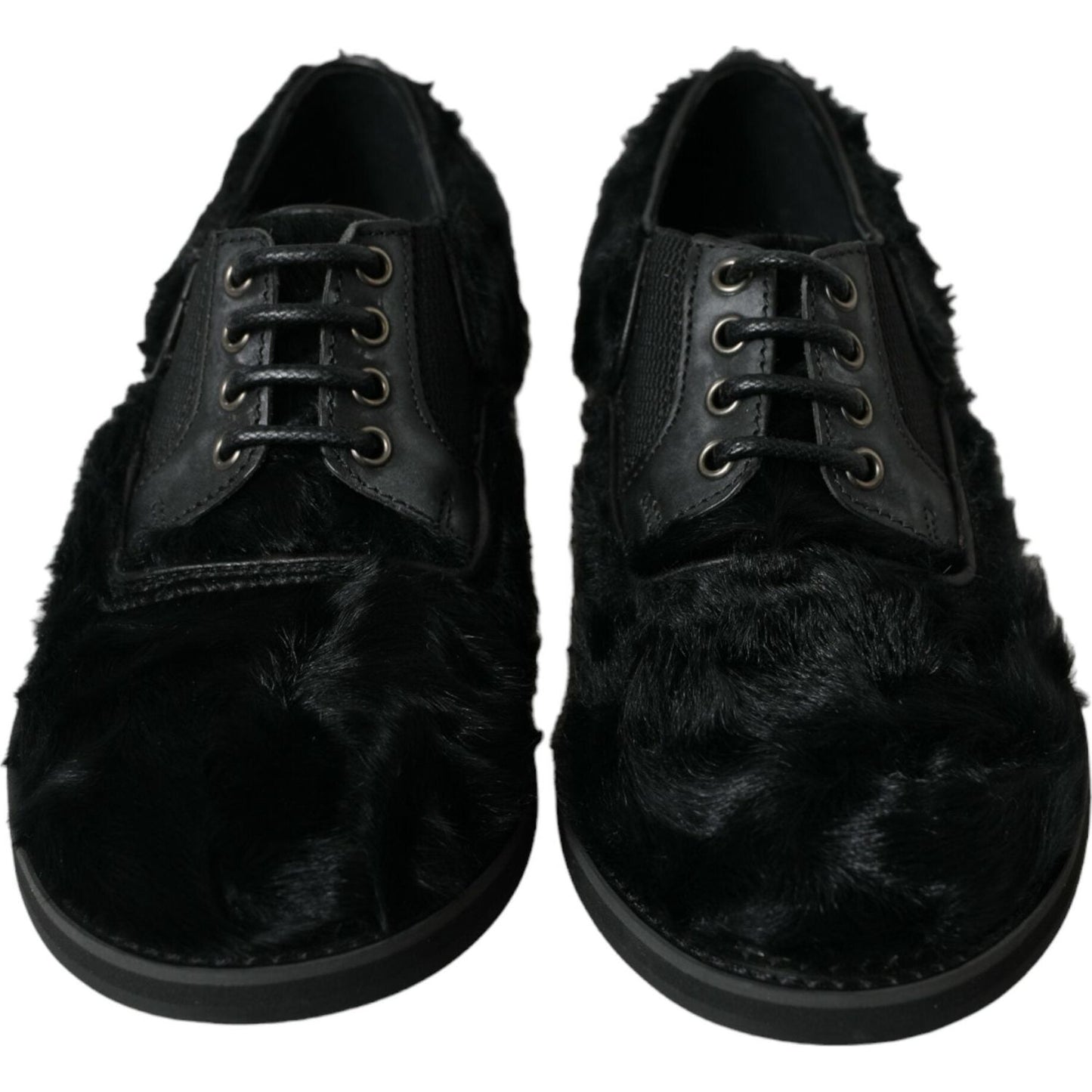 Dolce & Gabbana Elegant Black Fur Derby Dress Shoes for Men Dolce & Gabbana Black