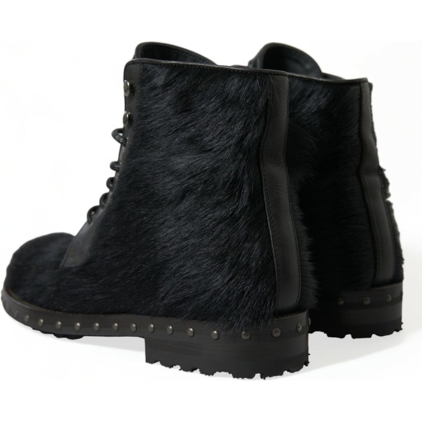 Dolce & Gabbana Elegant Black Calf Leather Lace-Up Boots Dolce & Gabbana Black