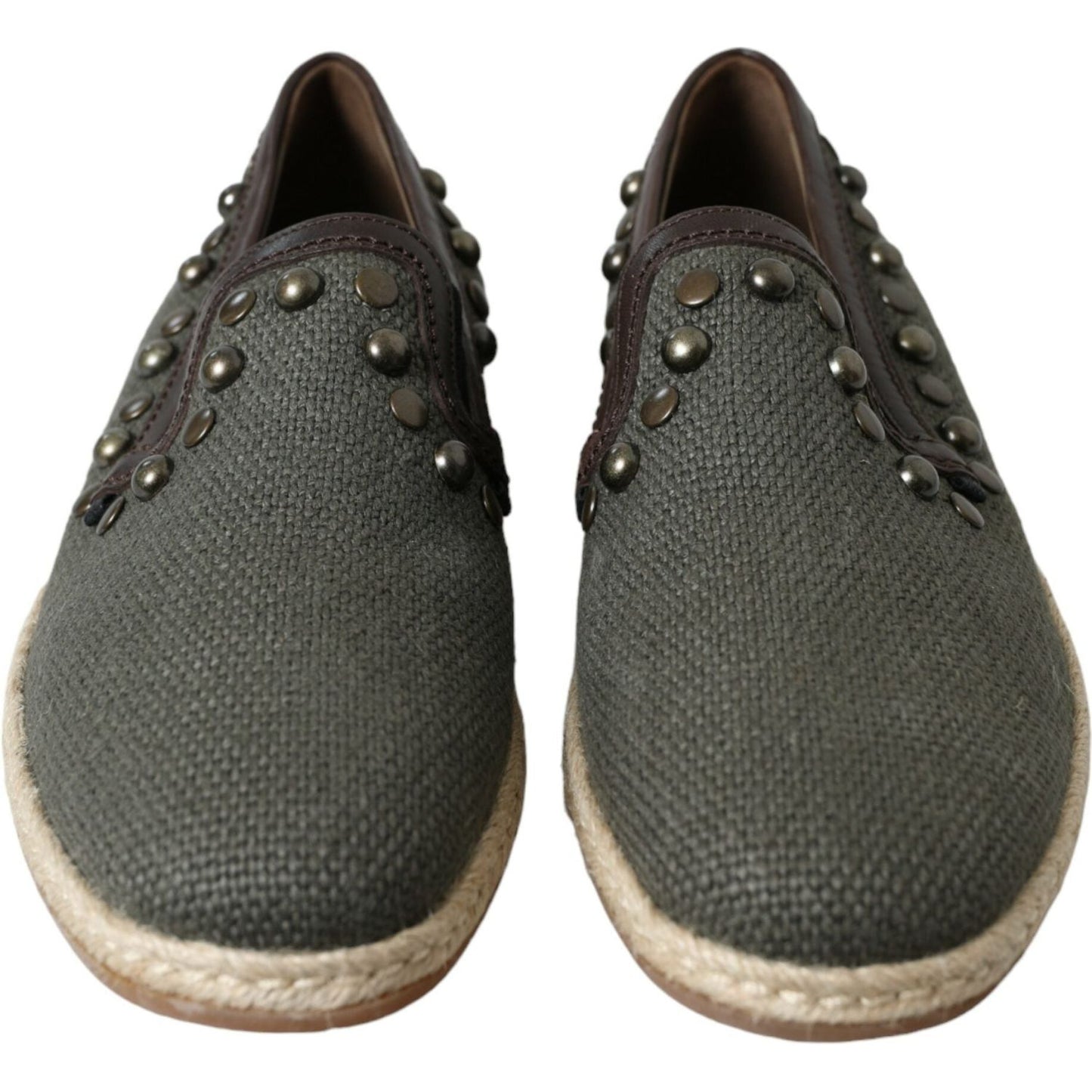 Dolce & Gabbana Studded Canvas Loafer Slipper Shoes Dolce & Gabbana Dark Slate Gray