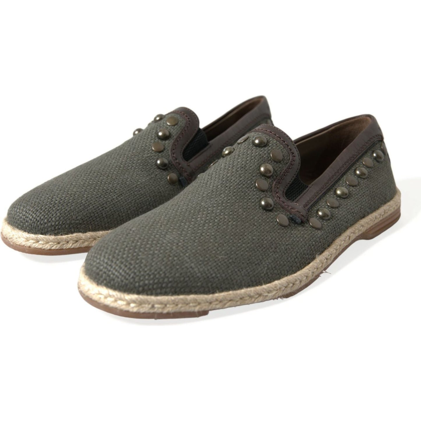 Dolce & Gabbana Studded Canvas Loafer Slipper Shoes Dolce & Gabbana Dark Slate Gray