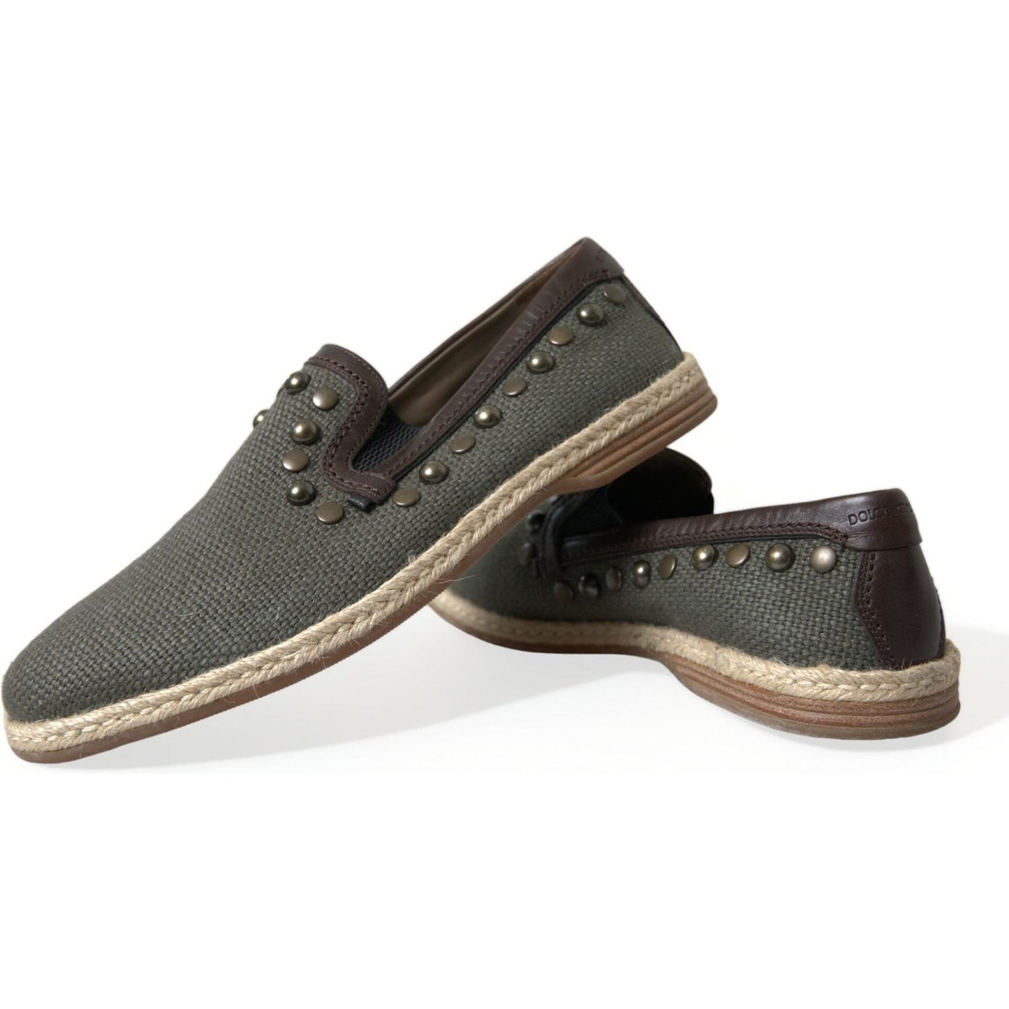 Dolce & Gabbana Studded Canvas Loafer Slipper Shoes Dolce & Gabbana Dark Slate Gray