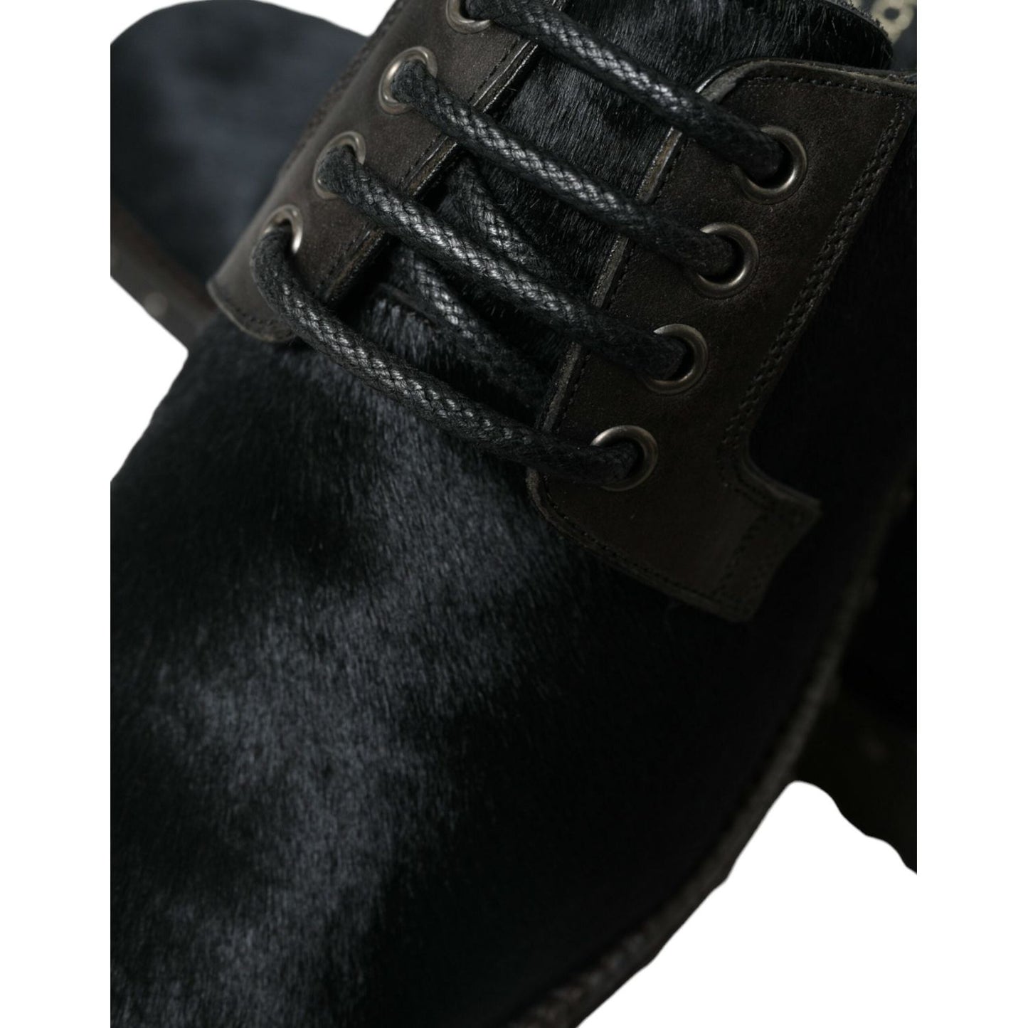 Dolce & Gabbana Elegant Black Calf Fur Derby Shoes Dolce & Gabbana Black