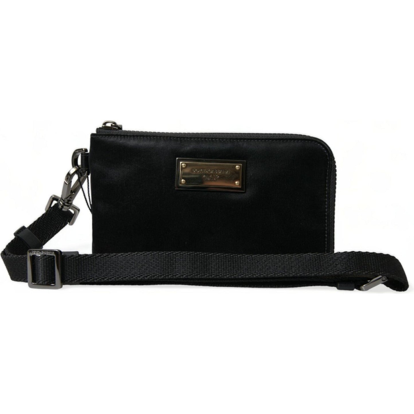 Dolce & Gabbana Elegant Black Nylon Leather Pouch with Silver Details Dolce & Gabbana Black