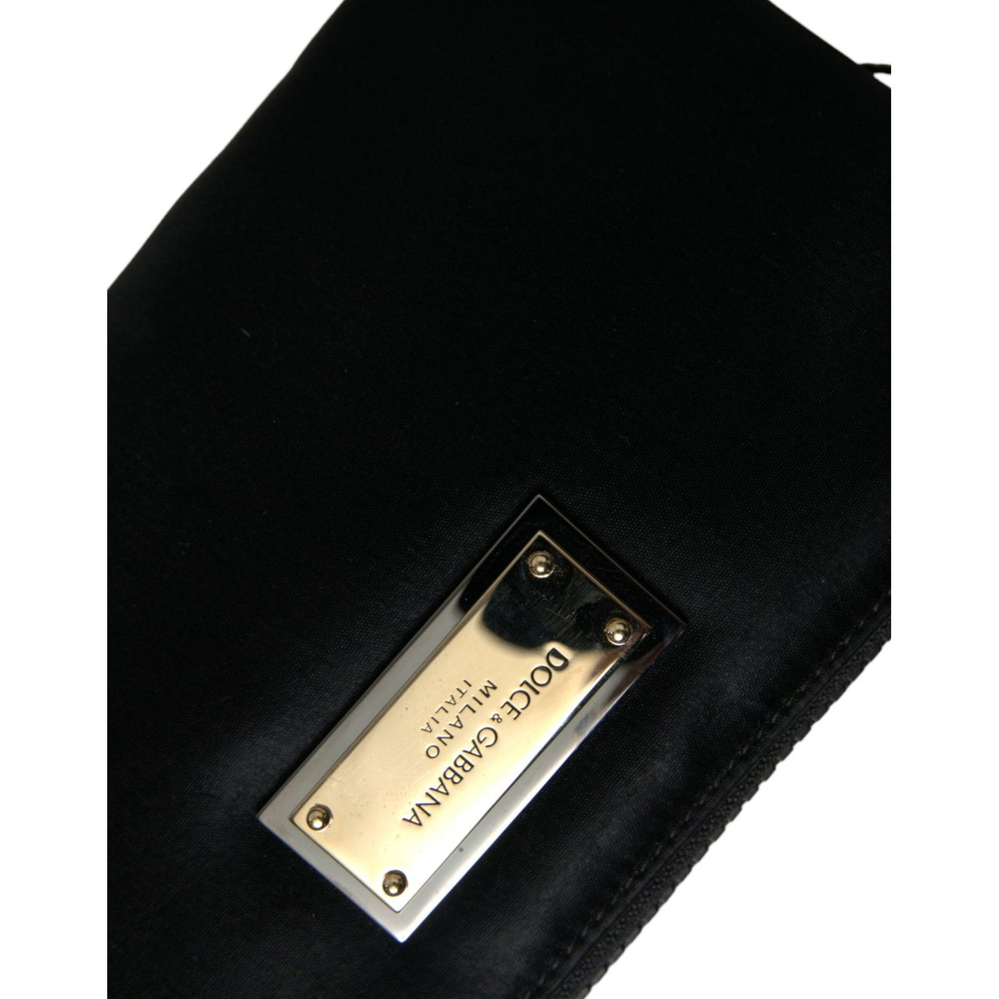 Dolce & Gabbana Elegant Black Nylon Leather Pouch with Silver Details Dolce & Gabbana Black