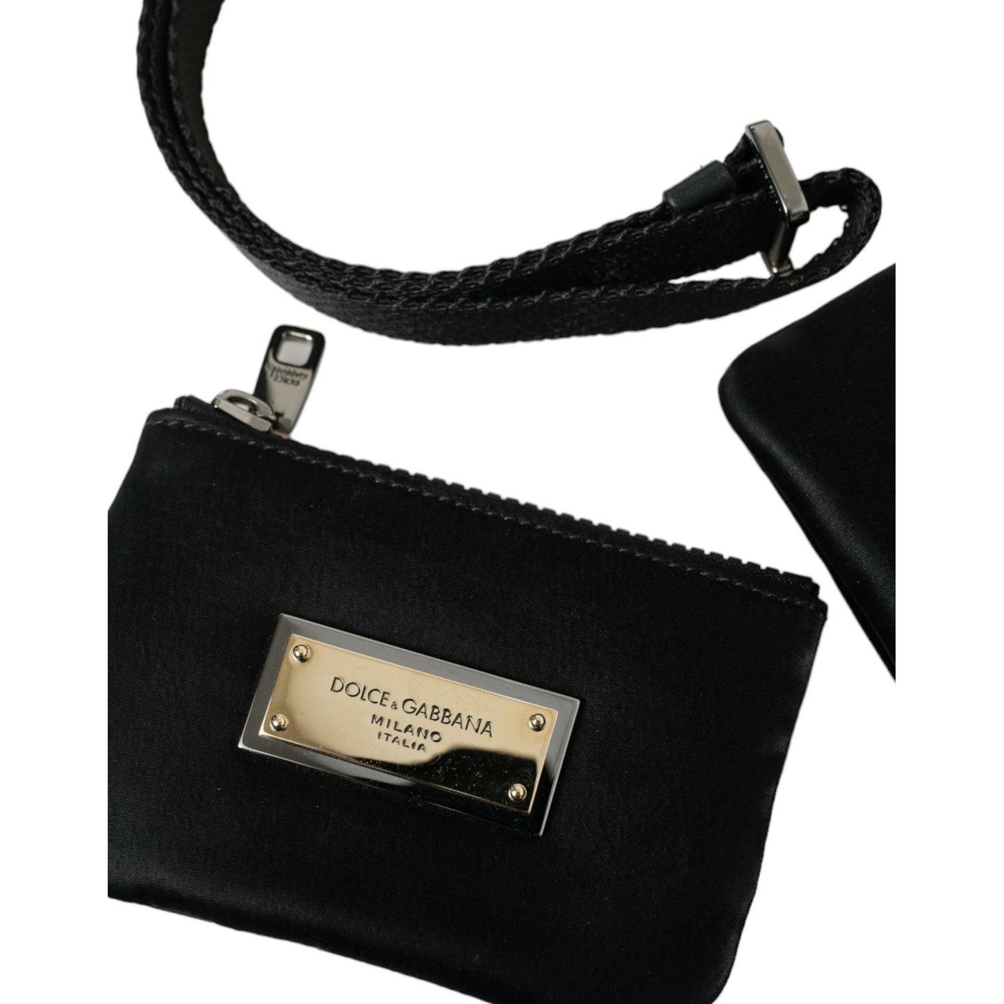 Dolce & Gabbana Elegant Black Nylon Leather Pouch with Silver Details Dolce & Gabbana Black