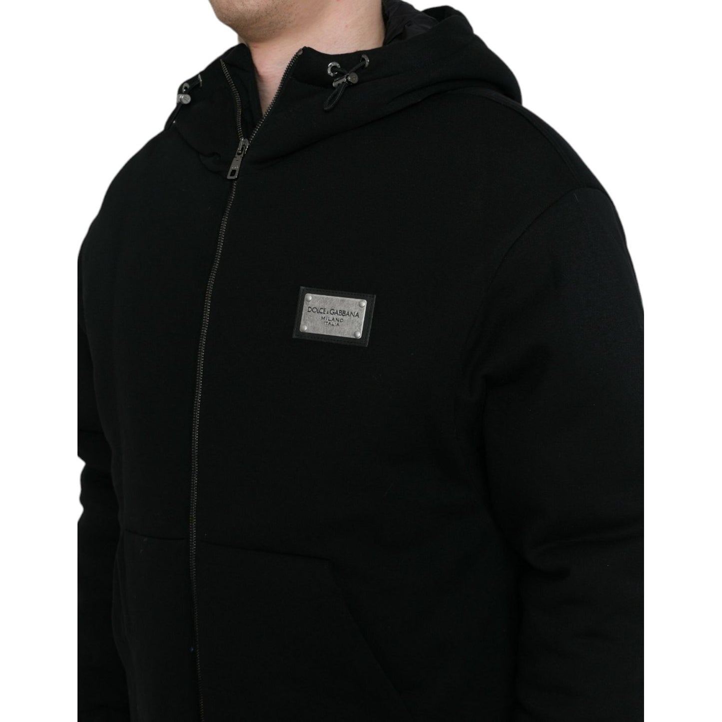 Dolce & Gabbana Elegant Black Bomber Jacket with Hood Dolce & Gabbana Black