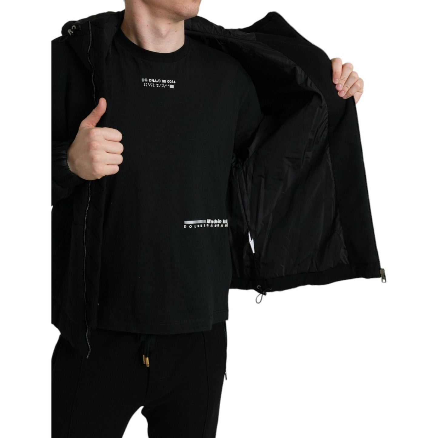 Dolce & Gabbana Elegant Black Bomber Jacket with Hood Dolce & Gabbana Black