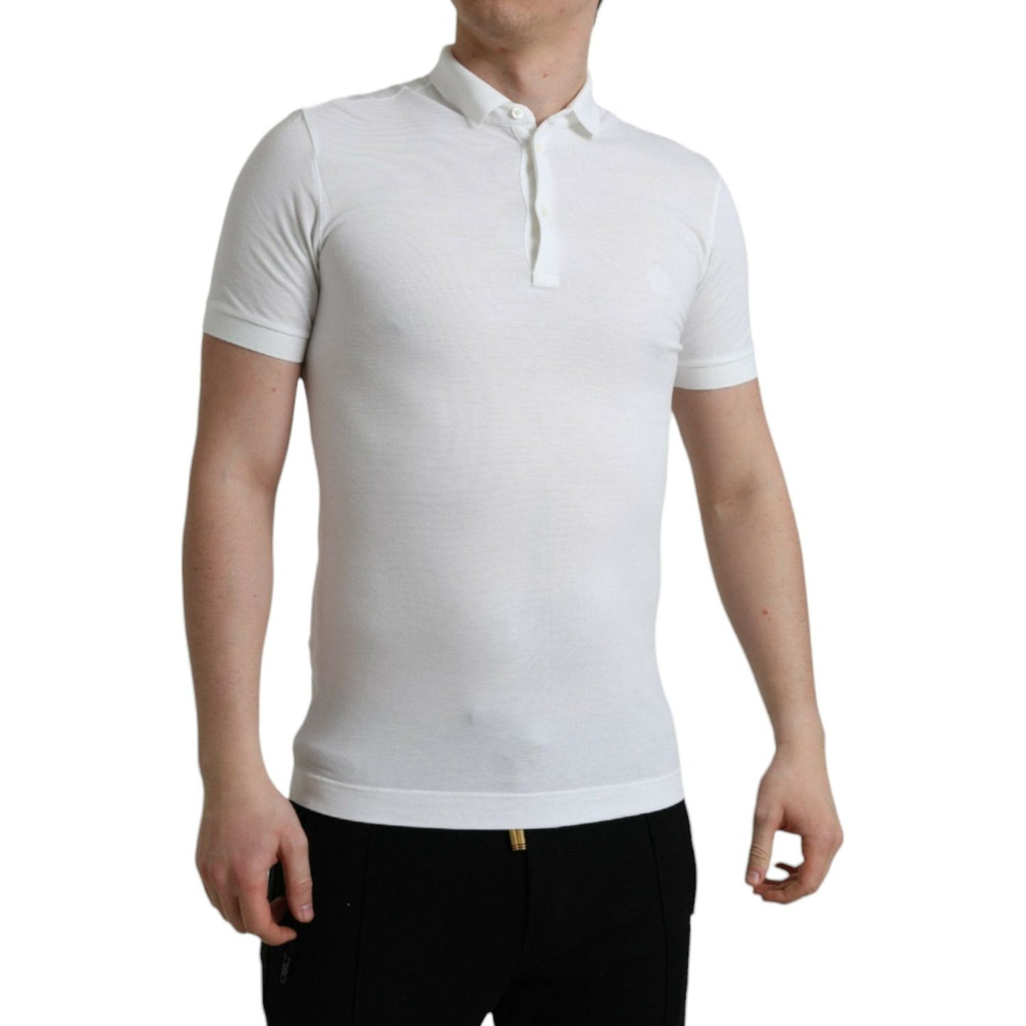 Dolce & Gabbana Crown Embroidered White Cotton Polo Dolce & Gabbana Gray