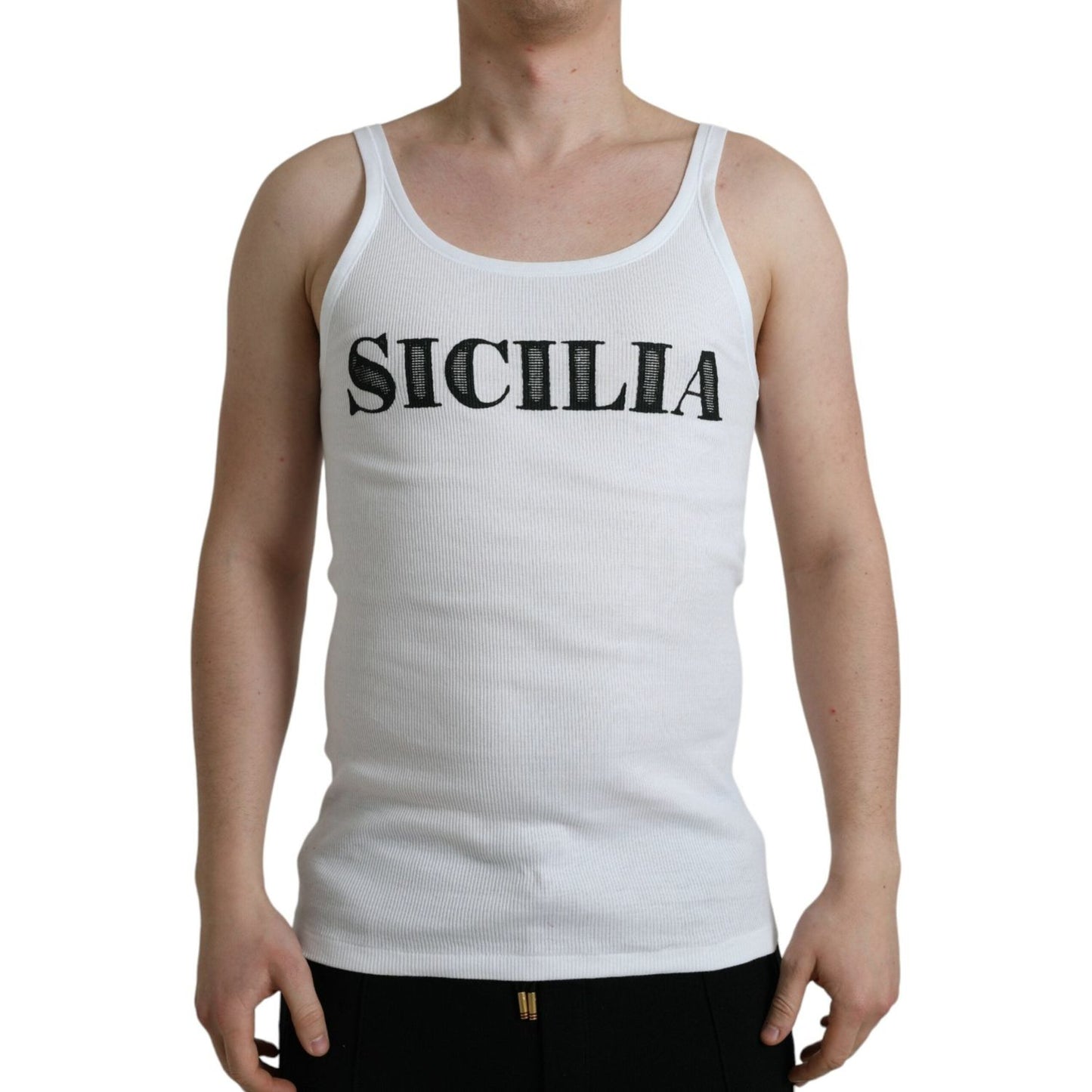 Dolce & Gabbana Elegant White Cotton Tank T-Shirt Dolce & Gabbana Gray