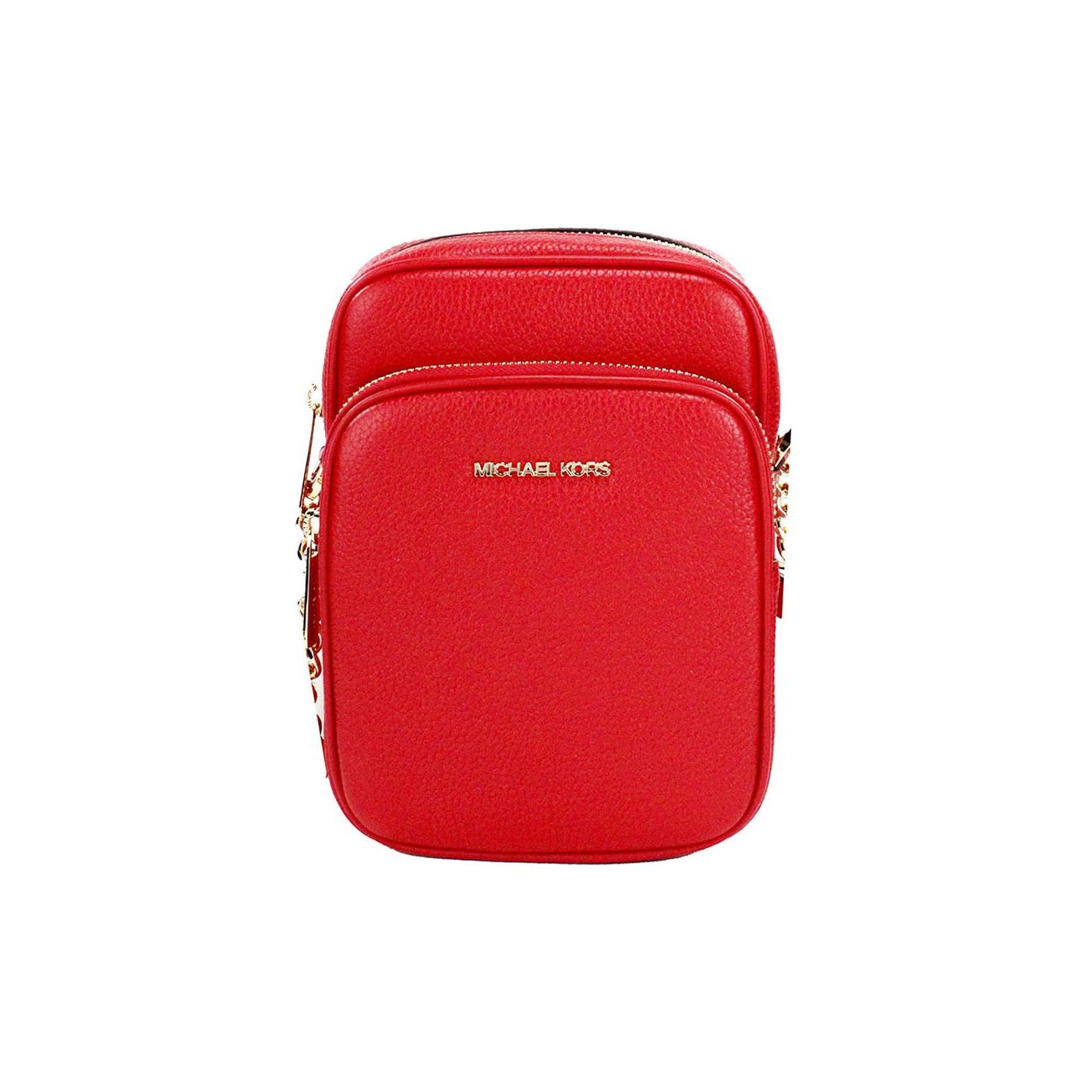 Michael Kors Jet Set Bright Red Pebbled Leather North South Chain Crossbody Bag Michael Kors Firebrick
