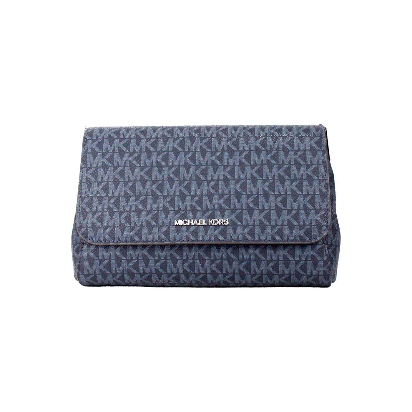 Michael Kors Jet Set Medium Navy Blue PVC Convertible Pouchette Crossbody Bag Michael Kors Dim Gray