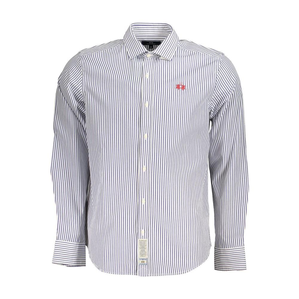 La Martina Elegant Long-Sleeved Striped Shirt for Men La Martina Light Gray