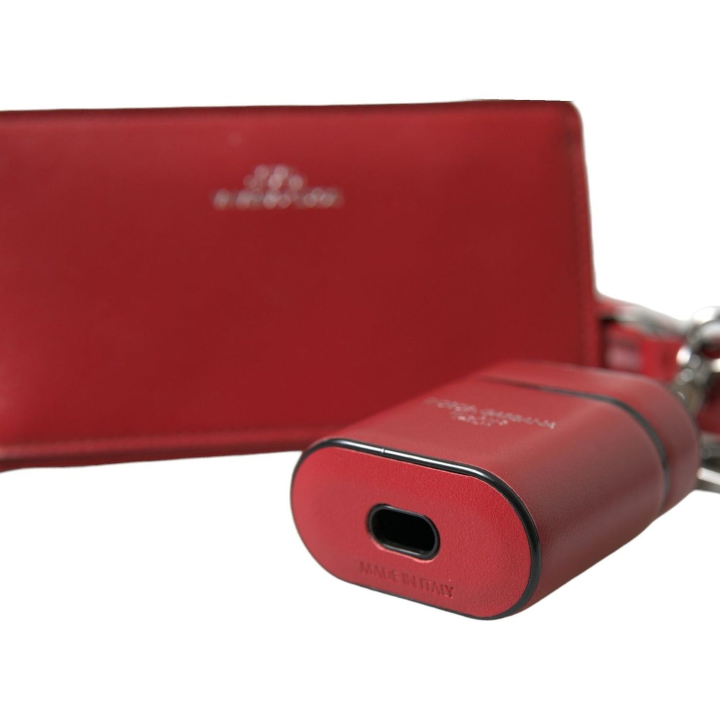 Dolce & Gabbana Elegant Red Leather Airpods Case Dolce & Gabbana Brown