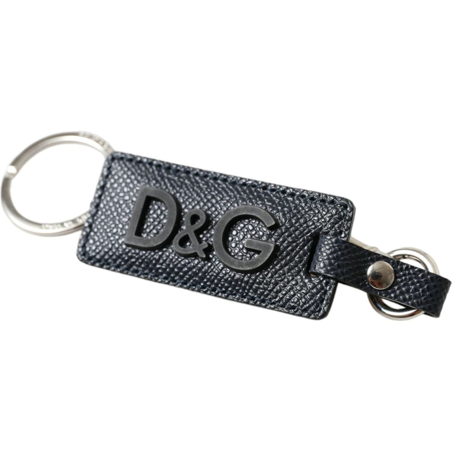 Dolce & Gabbana Elegant Leather Keychain in Black & Silver Dolce & Gabbana Dark Slate Gray