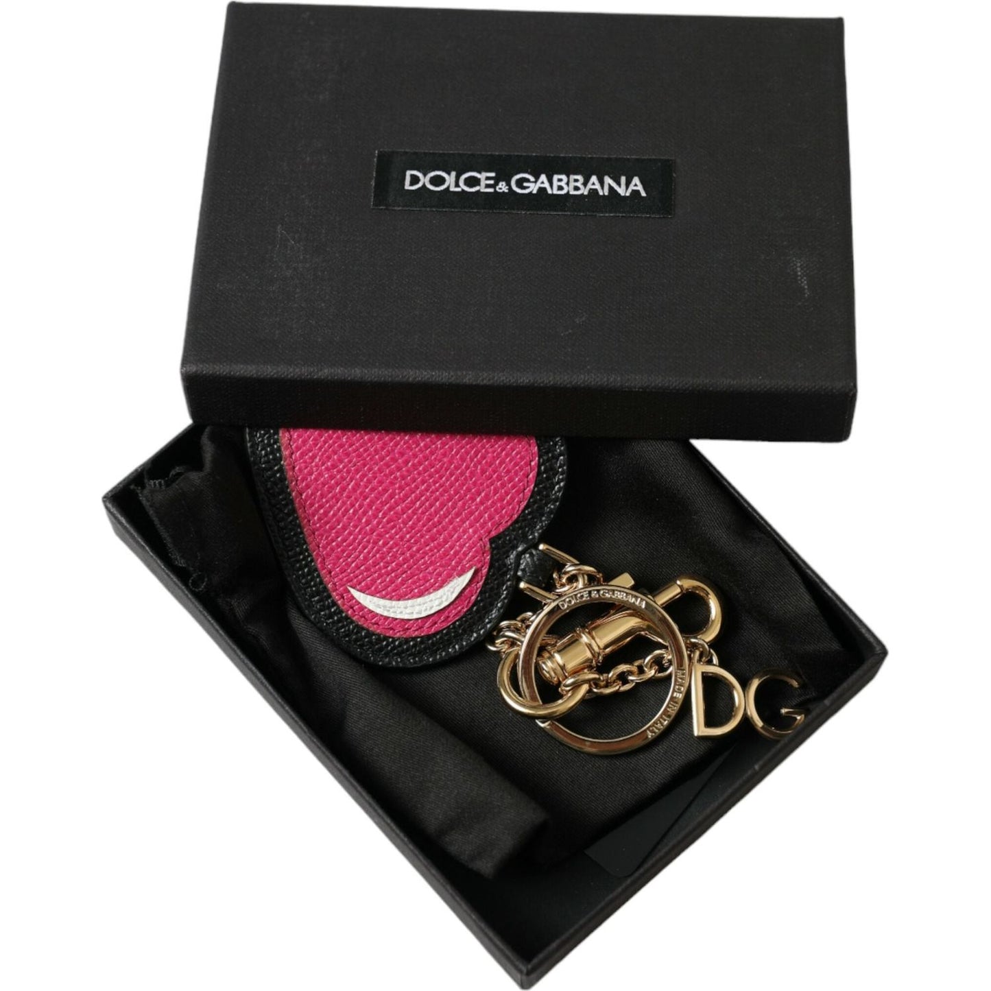 Dolce & Gabbana Stunning Gold and Pink Leather Keychain Dolce & Gabbana Black