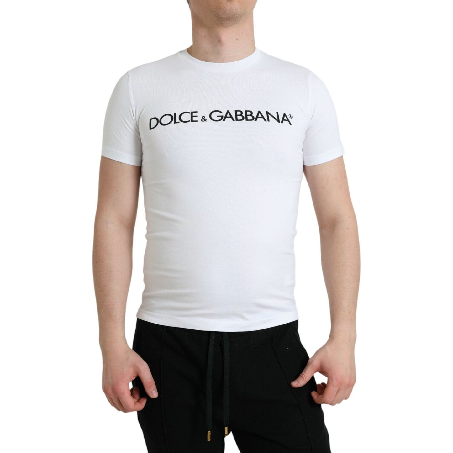 Dolce & Gabbana Elegant White Logo Crewneck Tee Dolce & Gabbana Light Gray