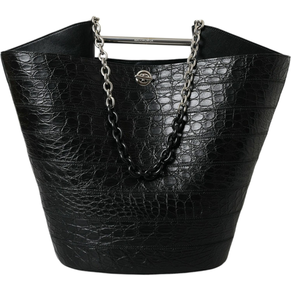 Balenciaga Black Exotic Skin Leather Maxi Bucket Tote Purse Bag BAG1177