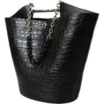 Balenciaga Black Exotic Skin Leather Maxi Bucket Tote Purse Bag BAG1177