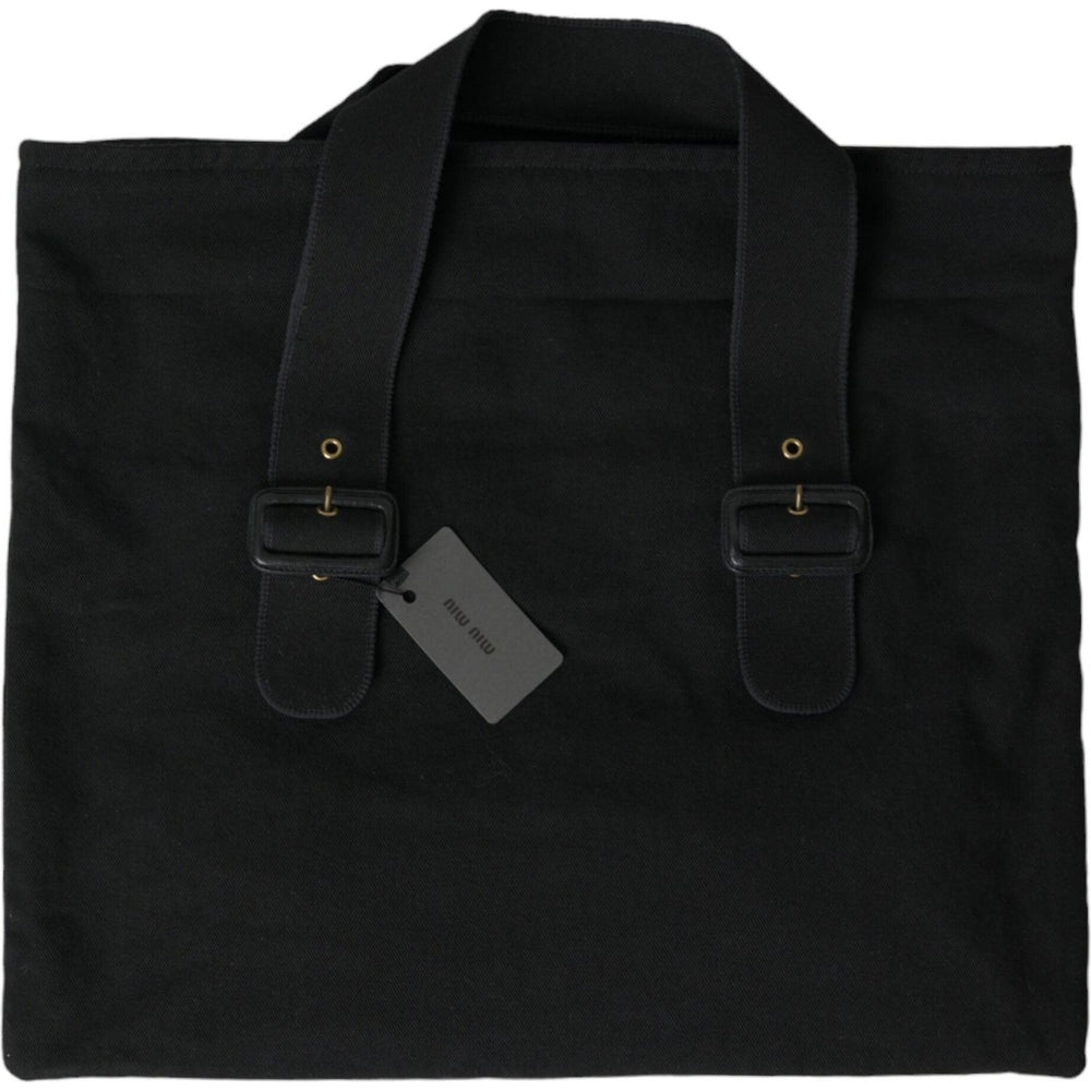 Miu Miu Black Canvas Denim Logo Shoulder Tote Shopping Bag BAG1190