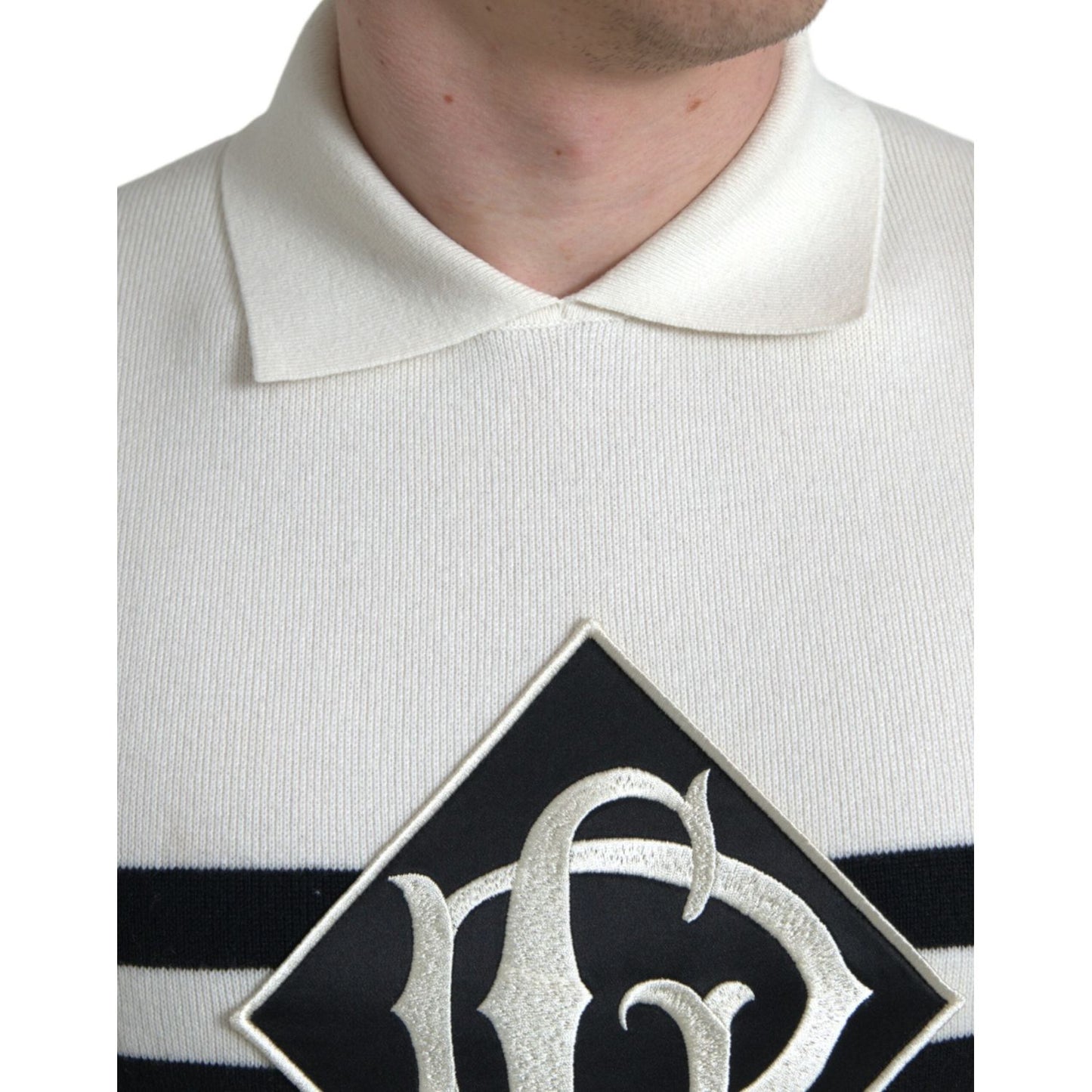 Dolce & Gabbana White DG Logo Collared Henley Shirt T-shirt Dolce & Gabbana Light Gray