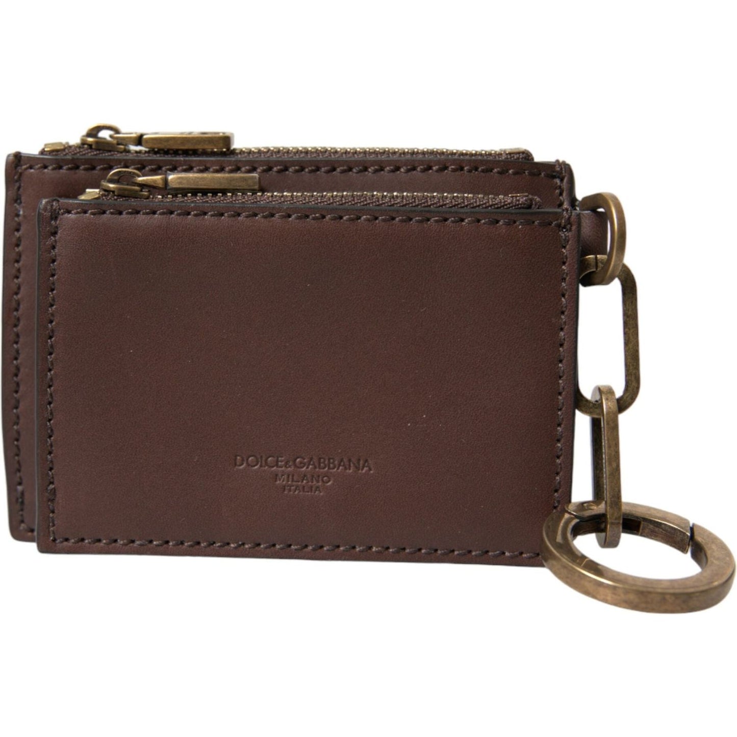 Dolce & Gabbana Brown Leather Zip Logo Keyring Coin Purse Keyring Wallet Dolce & Gabbana Dark Slate Gray
