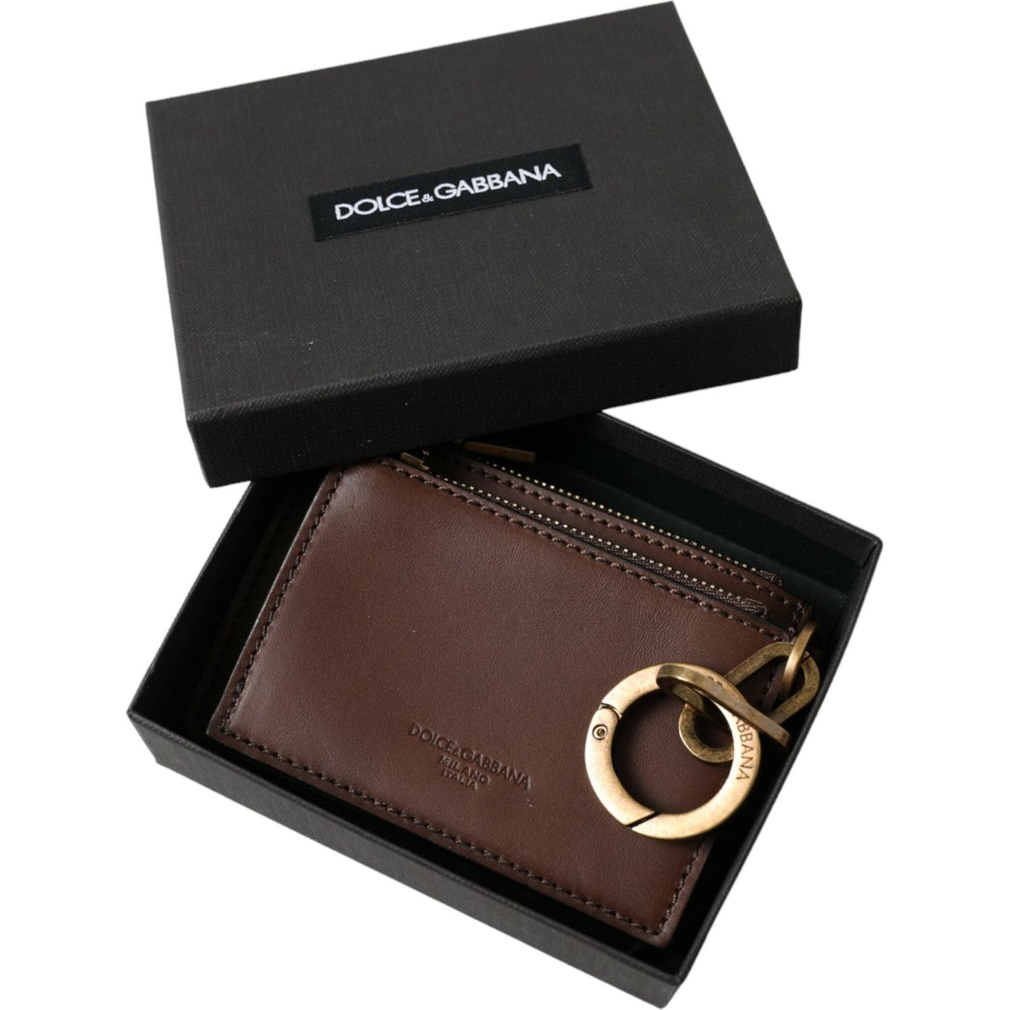 Dolce & Gabbana Brown Leather Zip Logo Keyring Coin Purse Keyring Wallet Dolce & Gabbana Dark Slate Gray